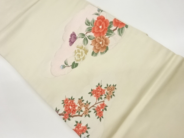 リサイクル　雲取りに花模様織出し名古屋帯